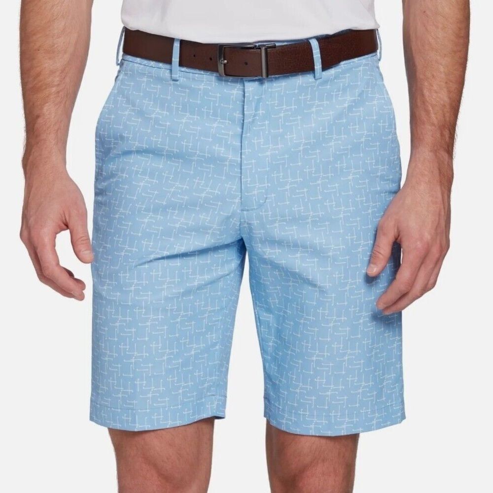 WALTER HAGEN Golf Shorts Mens 32 Perfect 11 Club Print Daybreak Blue 10" Inseam